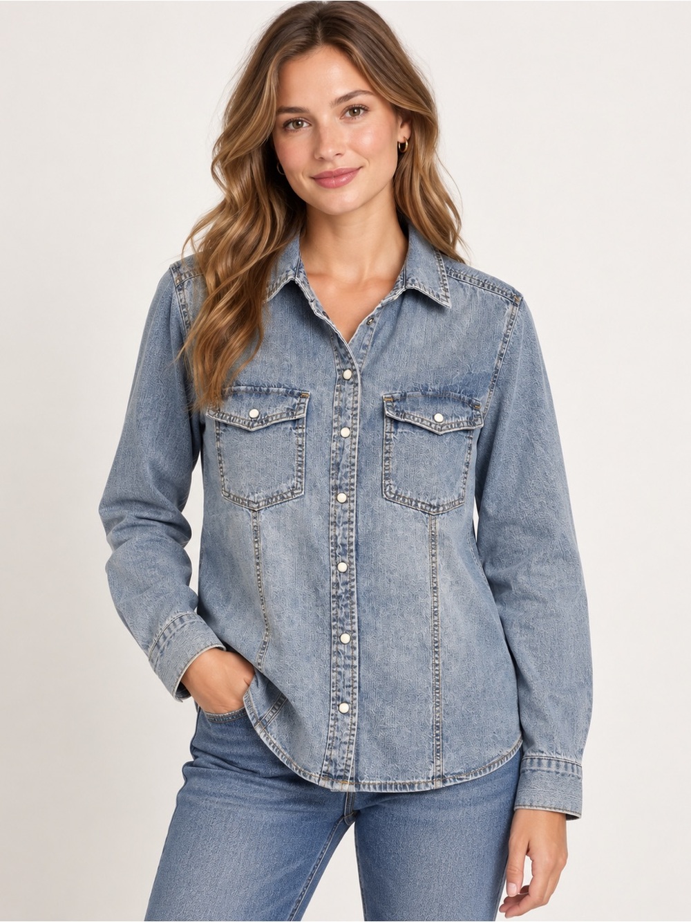 Velvet Heart Denim Button Down Shirt Women’s M Light Wash Western Chambray